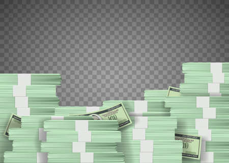 Pile of US paper currency dollar. Template isolated on a transparent background. Vector illustrationのイラスト素材