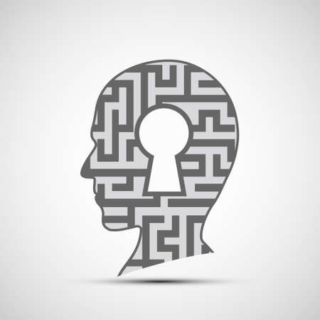 Human head with a maze and a keyhole inside. Vector iconのイラスト素材