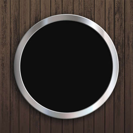Round metal frame hanging on a wooden background. Vector illustrationのイラスト素材