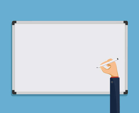 Human hand writes on a whiteboard. Blank template for copy space. Vector illustration.のイラスト素材