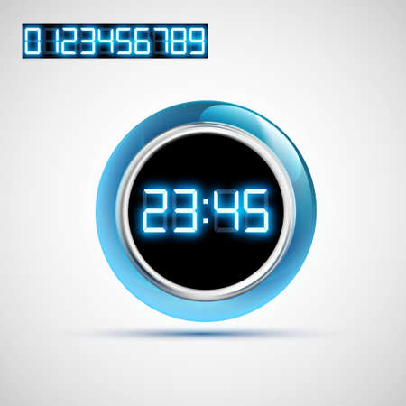 Modern digital watch dial timer with glowing neon numbers. Icon isolated on a white background. Vector illustration.のイラスト素材