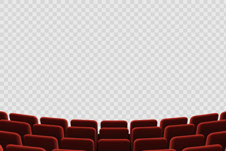 Rows of red seats in the cinema. Template isolated on a transparent background. Vector illustration.のイラスト素材