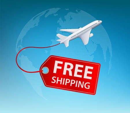 Airplane with label free shipping. Vector illustration.のイラスト素材
