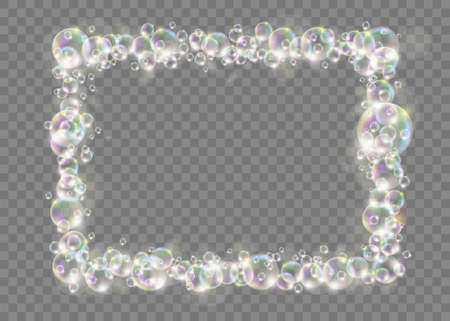 Square frame made of soap bubbles. Template isolated on a transparent background. Vector illustrationのイラスト素材