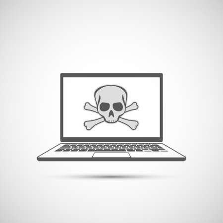 Skull and crossbones on a laptop screen. Spam and cybercrime on the Internet. Vector iconのイラスト素材