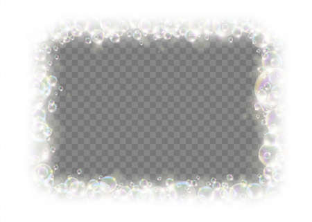 Square frame made of soap bubbles. Template isolated on a transparent background. Vector illustrationのイラスト素材