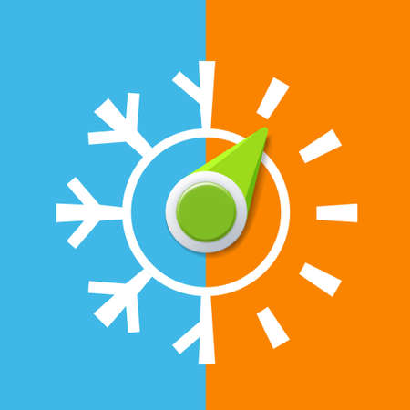 Icon thermostat with arrow. Climate control regulator with hot and cold temperatures. Vector illustration.のイラスト素材