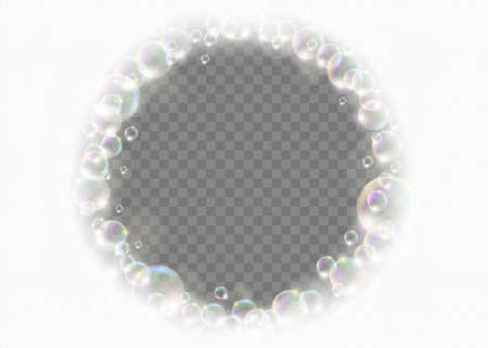 Ring frame made of soap bubbles. Template isolated on a transparent background. Vector illustrationのイラスト素材