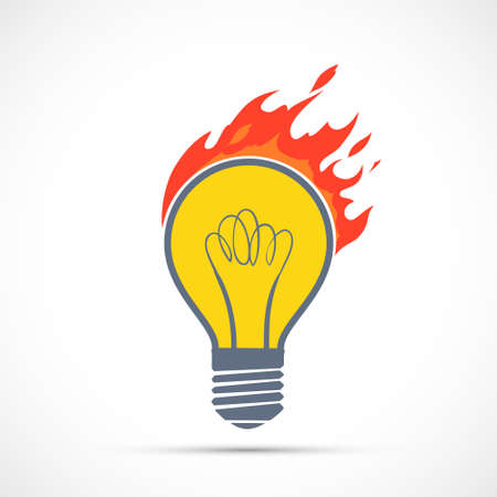 Burning light bulb isolated on a white background. Vector iconのイラスト素材