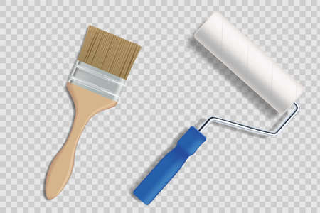 Paint roller and brush tools. Objects isolated on a transparent background. Vector illustration.のイラスト素材