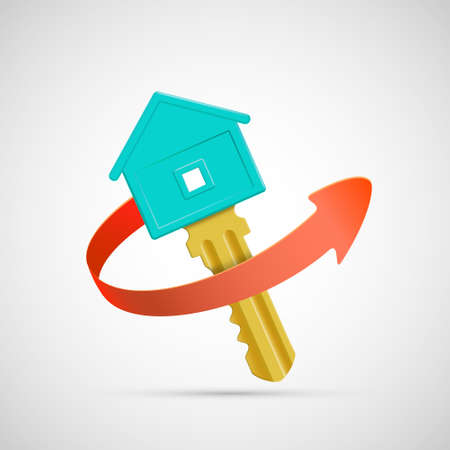 Real estate concept icon. House key with arrow isolated on white background. Vector illustration.のイラスト素材