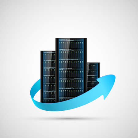 Server network for data storage and datacenter. Cloud computing. Vector icon.のイラスト素材