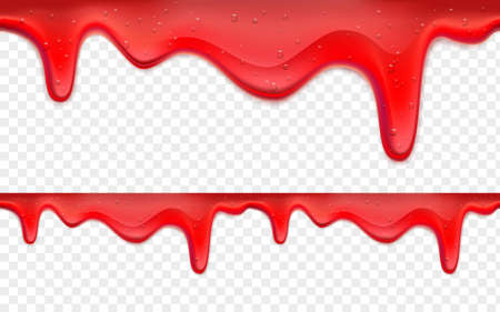 Dripping strawberry jam or slime. Seamless pattern. Isolated on transparent background.のイラスト素材