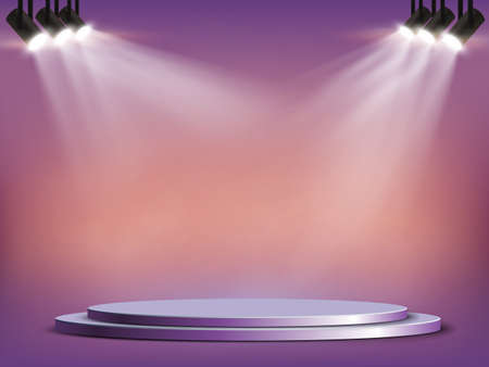Round podium template illuminated by spotlights. Vector backgroundのイラスト素材