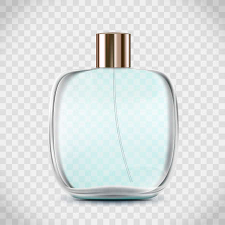 Glass bottle with perfume or cologne. Template isolated on a transparent background. Vector mockupのイラスト素材