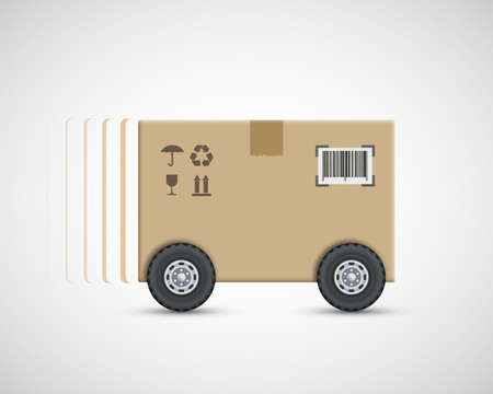 Carton box with wheels. Delivery of cargo. Vector iconのイラスト素材