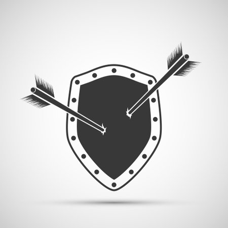 Shield and arrows in it. Icon isolated on white background. Vector illustration.のイラスト素材