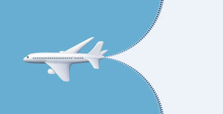 Plane flying in the blue sky. Background with place for text. Vector template.
