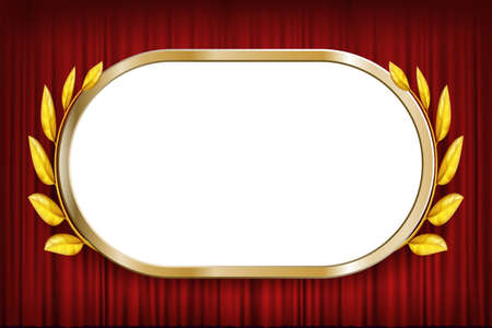 Gold frame with laurel wreath. Background with place for text. Vector template.のイラスト素材