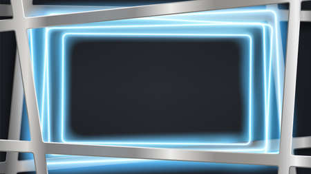 Metal frame with place for text. Copy space template. Background with neon lights. Vector illustration.のイラスト素材