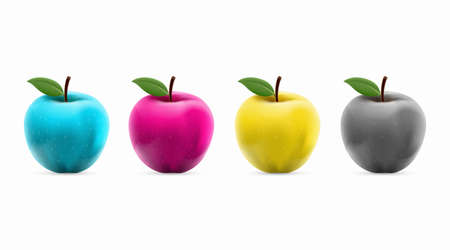 Apples are painted in CMYK ink. Isolated on white background. Vector illustrationのイラスト素材