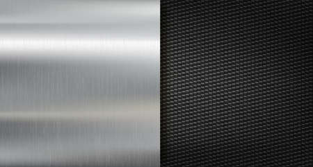 Brushed metal plate on a carbon fiber background. vector template.のイラスト素材