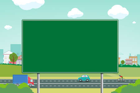 Template road sign signpost mockup on a city street. vector background.のイラスト素材