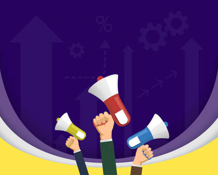 People hold megaphones in their hands. Background for advertising and copy space. vector illustrationのイラスト素材