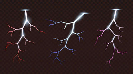 Vector lightning flashes. Template isolated on transparent background.のイラスト素材