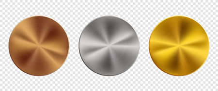 Round metal plate with texture. Template for coins or medal isolated on transparent background. vector illustrationのイラスト素材