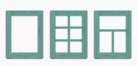 Wooden windows frames template. Collection isolated on transparent background. vector mockupのイラスト素材