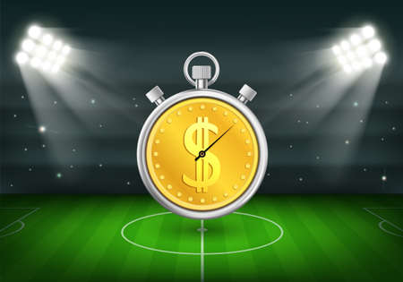 Stopwatch with dollar currency sign on dial. Bribery and corruption in sports. vector illustration.