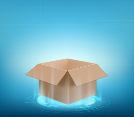 Empty open cardboard box template on a modern background. vector mockupのイラスト素材