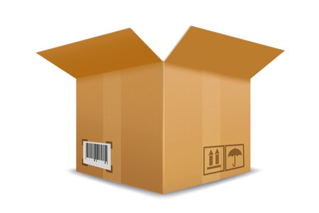 Open blank cardboard box template. Mockup isolated on a transparent background. vector illustration.のイラスト素材