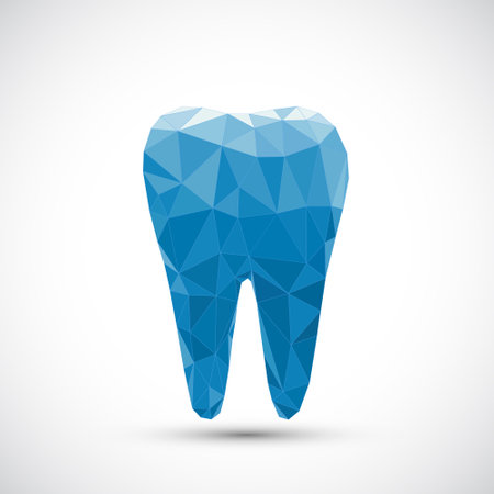 Logo polygonal tooth isolated on white background. dental care icon. Vector low poly illustrationのイラスト素材