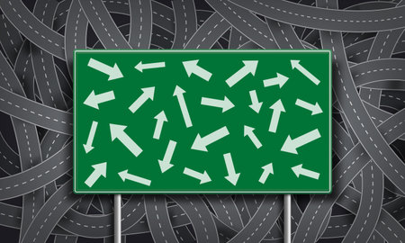 Lots of direction arrows on a road sign. vector illustrationのイラスト素材