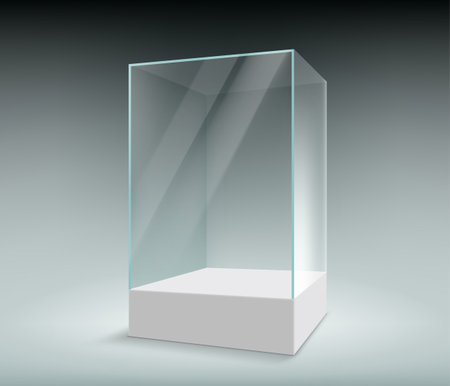 Empty transparent glass showcase or box. Mockup for advertising. vector illustrationのイラスト素材