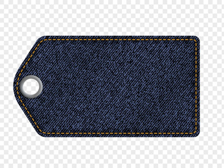 Blank price tag made from denim. Template isolated on transparent background. vector mockupのイラスト素材