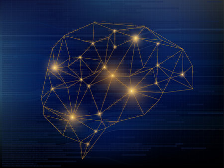 Vector futuristic artificial intelligence. Abstract polygonal human brain against tech modern...