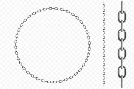 Round frame made of metal chain. Template isolated on transparent background. vector mockupのイラスト素材