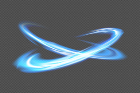 Glowing neon lines, curved motion. Light template isolated on transparent background. vector illustrationのイラスト素材