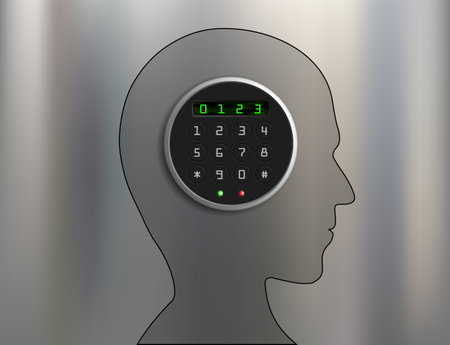 Silhouette of a human head with a combination lock. mental health concept. vector illustrationのイラスト素材