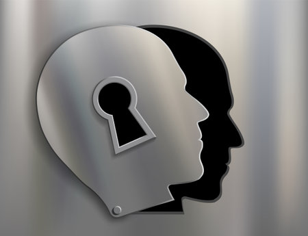 Lock in the shape of a human head with a keyhole. vector illustrationのイラスト素材