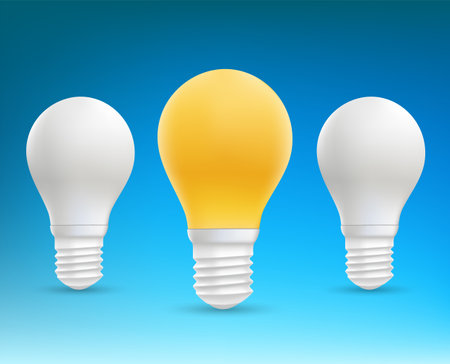 Vector glowing light bulb. Behind is a group of white light bulbs. stock illustrationのイラスト素材
