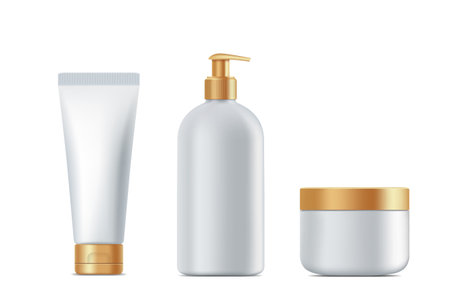 Plastic bottle mockups for cream and soap. Packaging template set. Vector isolated on white background.のイラスト素材