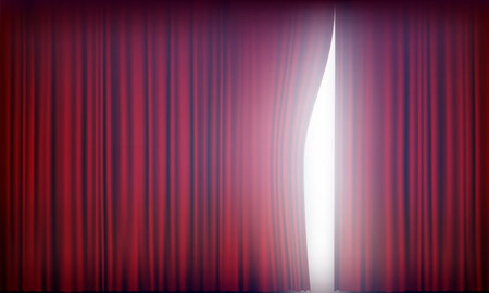 Red velvet curtain opens. Spotlights in the background. vector illustrationのイラスト素材