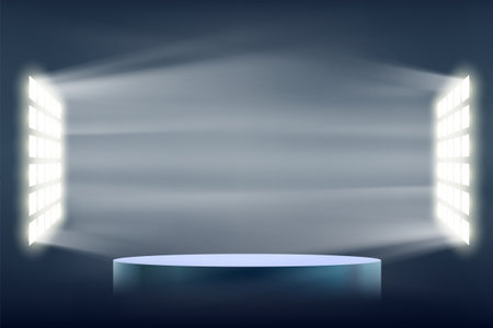 Podium or stage illuminated by spotlights. Template for presentation on a dark background. Vector illustrationのイラスト素材