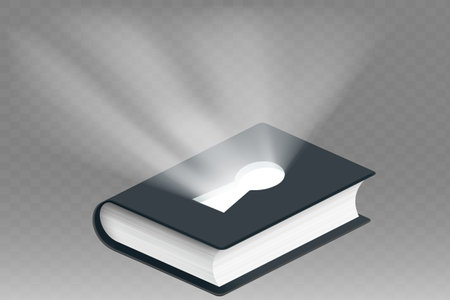 Book with a glowing keyhole on the cover. Isolated on a transparent background. Stock vector illustrationのイラスト素材