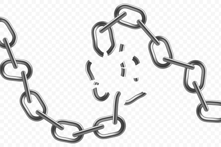 Metal chain with broken links. Template isolated on transparent background. Stock vector illustrationのイラスト素材