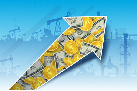 Arrow of a rising graph of the price of natural gas or crude oil. Stock vector illustrationのイラスト素材